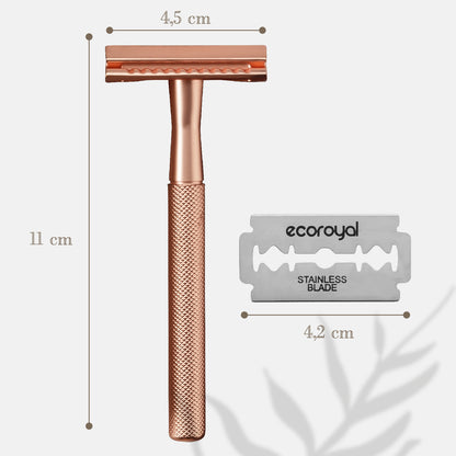 EcoRoyal Rasierhobel Set "Rose" - inkl.100 Rasierklingen und Seifensäckchen